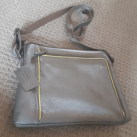 Grey Danier Genuine Leather Crossbody Purse - Picture 1 of 8